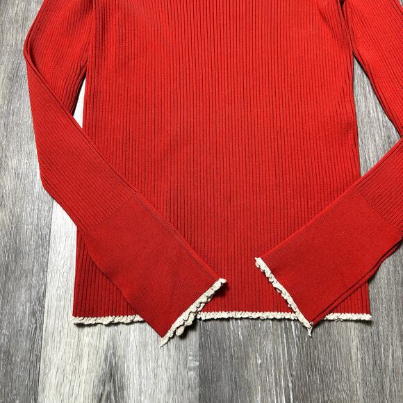Zara Knit Red Long Sleeve Ribbed Sweater with Cream Trim - Picture 5 of 9